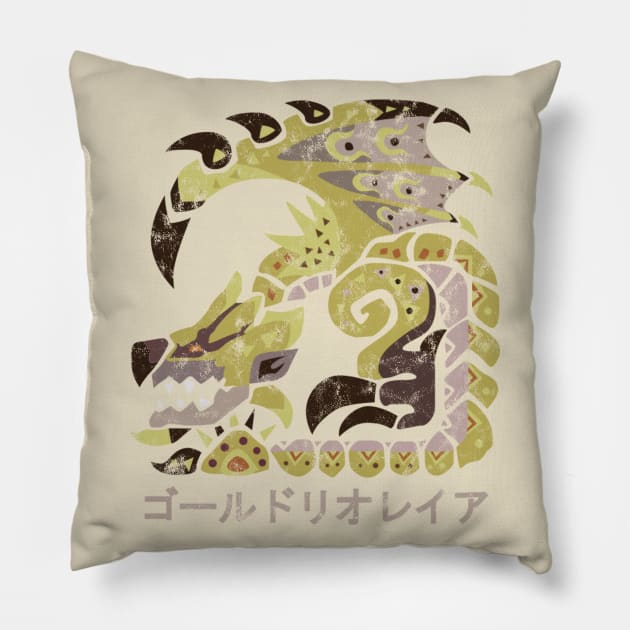 Monster Hunter World Iceborne Gold Rathian Kanji Icon Pillow by StebopDesigns