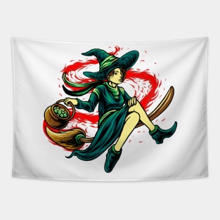 Halloween Flying Witch Tapestry