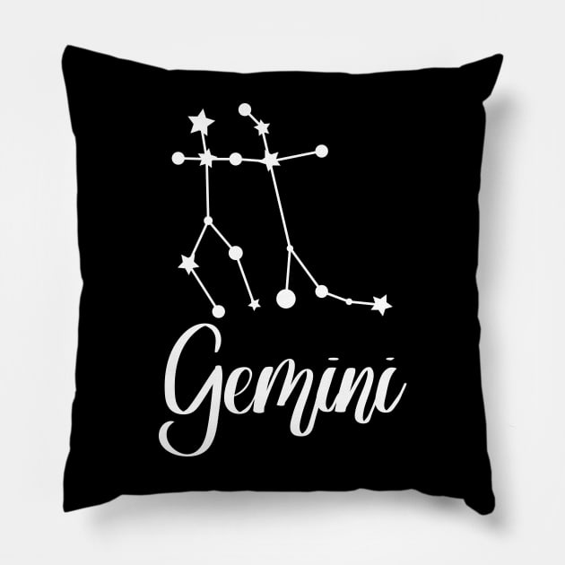 Gemini Zodiac Constellation in White Pillow by Kelly Gigi