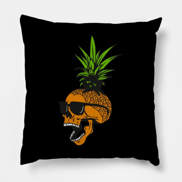 Pineapple, Skull wearing Glasses, Tropical Design Pillow by dukito