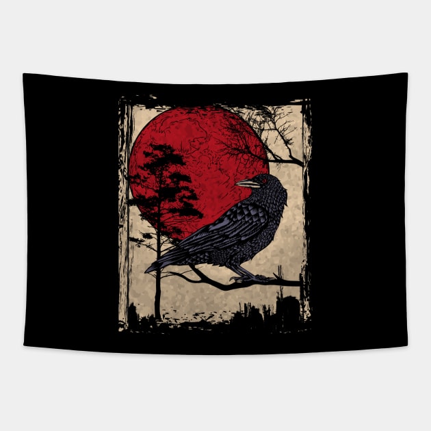 corvidae red blood moon Tapestry by HShop