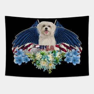 Cute dog and squirrel with wings and hat, USA Tapestry