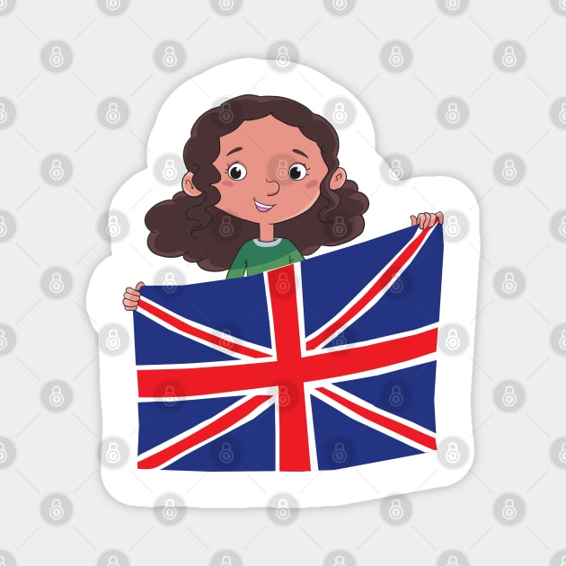 girl holding a large spread British flag Magnet by duxpavlic