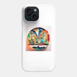 3D Effect Papercut Art - Cityscape Scene Phone Case