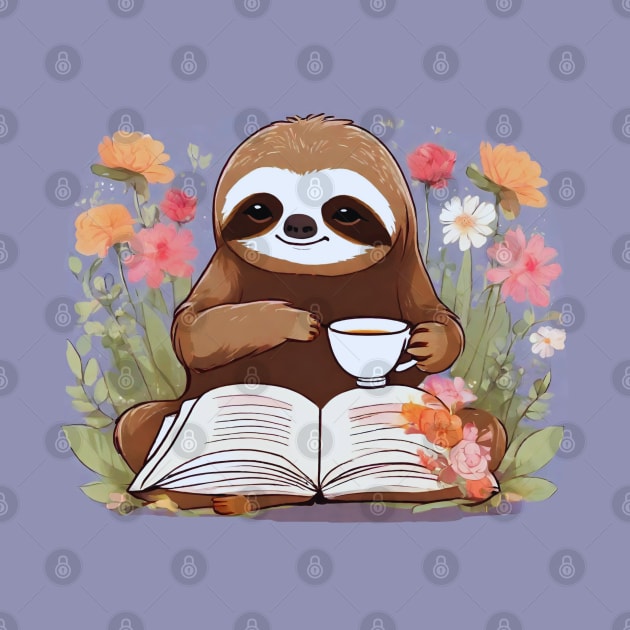 Sloth With Cup Of Tea And Book by Annabelhut