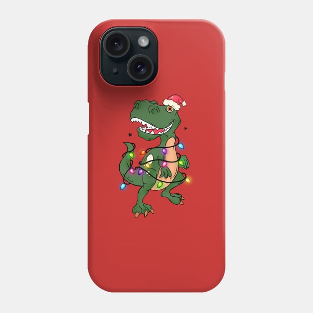 Tree Rex T-rex Christmas Lights Funny Dinosaur Christmas Tree Phone Case by BadDesignCo