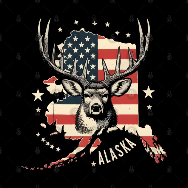 Deer Hunting American Flag Hunter Alaska Vintage 4th Of July by TopTees