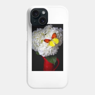 White Hydrangea With Yellow Orange butterfly Phone Case