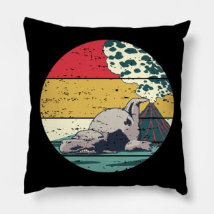 Funny Lazy T Rex Retro Sunset Distressed Vintage Rainbow Colors Pillow