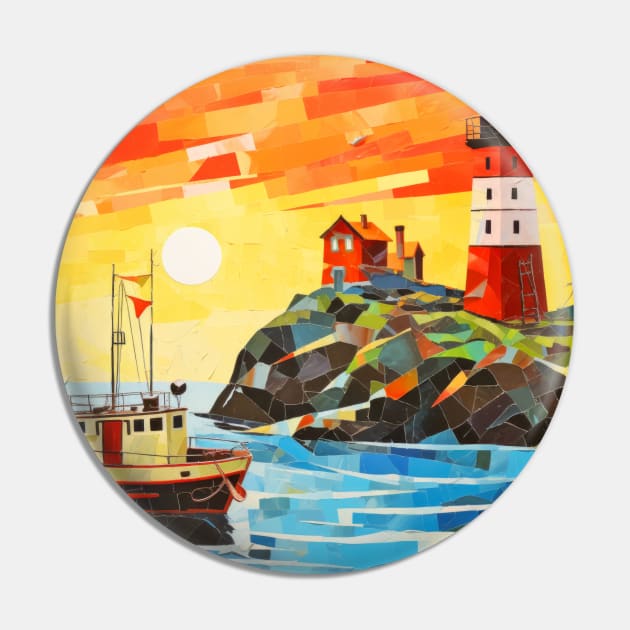 Fishing Boat Concept Abstract Colorful Scenery Painting Pin by Cubebox