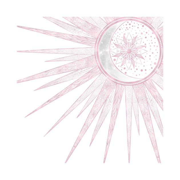 Elegant Pink Sun Moon Doodle Mandala White Design by NdesignTrend