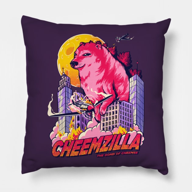 Cheemzilla - The Gomd of Cheemse Pillow by anycolordesigns