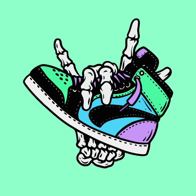 Retro High Top Sneaker in the Hands of a Skeleton by SLAG_Creative