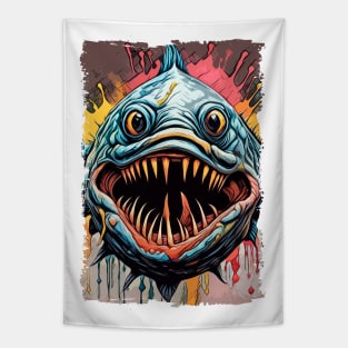 Piranha Amazon River Monster fish Abstract Fantasy Art Illustration Tapestry