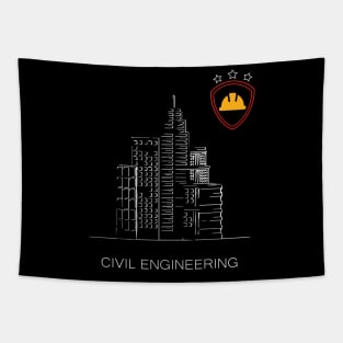 Civil engineering text, logo, and buildings Tapestry