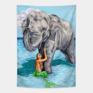 Mermaid & Elephant Tapestry