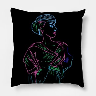 Colorful Neon Female Art Pillow
