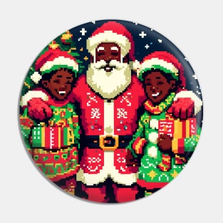 Pixel Art Santa and Children Christmas Pin