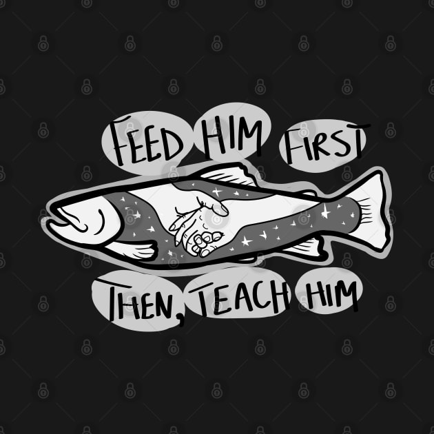Fish with Holding Hands and Stars "Feed Him First; Then, Teach Him" by Boreal-Witch