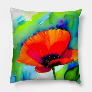 Colorful Digital Watercolor of Red Poppies (MD23Mrl011) Pillow