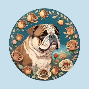 English Bulldog With Rose Wreath T-Shirt