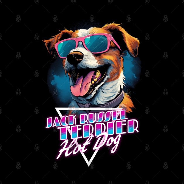 Retro Wave Jack Russel Terrier Hot Dog Shirt by Miami Neon Designs