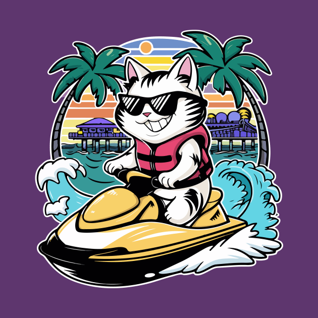 Cute Cat Jet Skiing Summer Funny Gift by GrafiqueDynasty