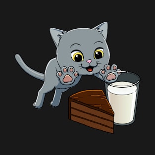 British Shorthair Cat excited to have Chocolate Cake with Milk T-Shirt