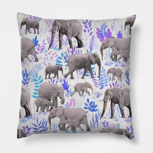 Sweet Elephants in Aqua, Purple, Cream and Grey Pillow