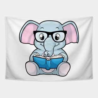 Elephant as Nerd with Glasses & Book Tapestry