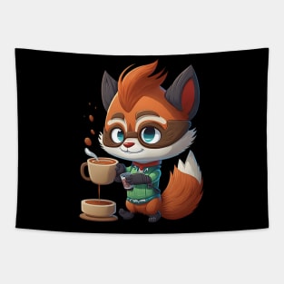 Red Panda & Coffee Kawaii Anime Bear & Coffee Lover Gamer Tapestry