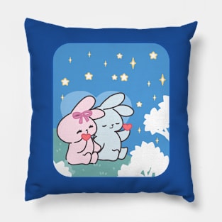 Cute Bunny Loppi Tokki Enjoys the Tranquility of the Night Sky Pillow