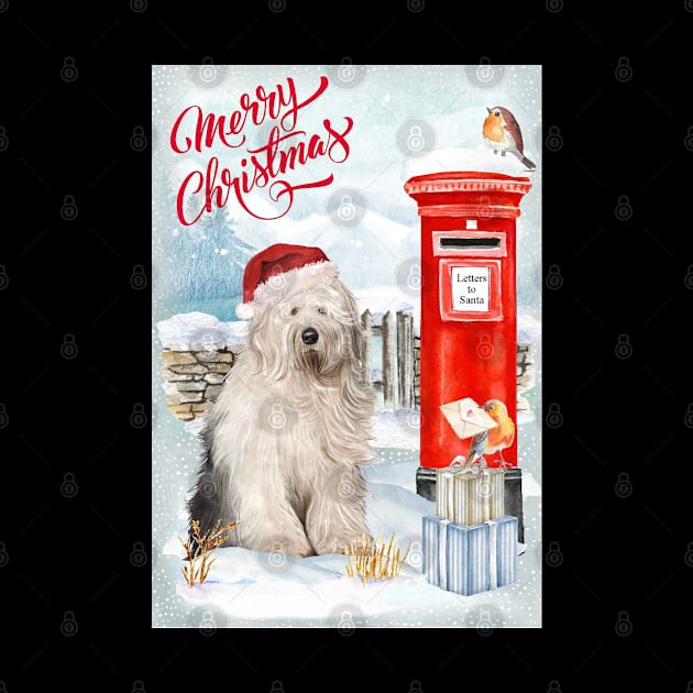 Old English Sheepdog Merry Christmas Santa Dog by Puppy Eyes