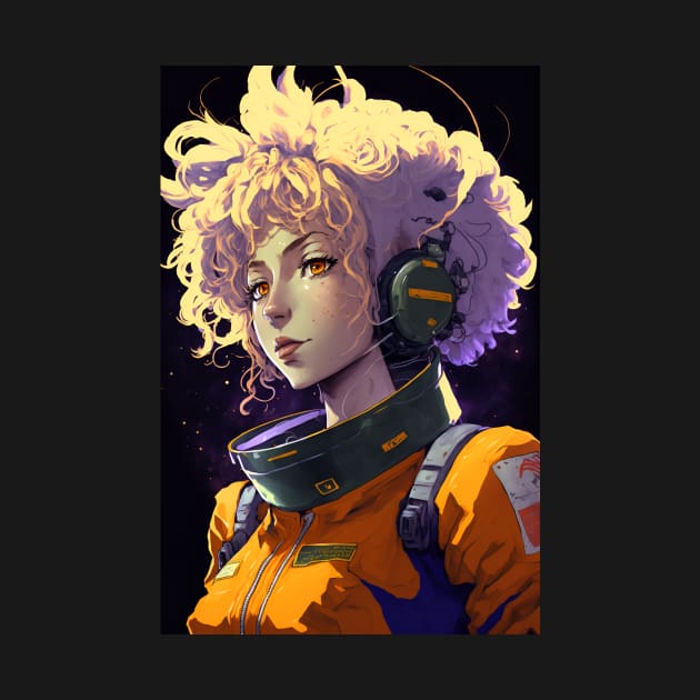 Anime Girl Astronaut Blind in Space Wearing Headphones by Bubblebug