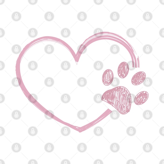 Pink heart with paw print. Happy Valentine's day design by GULSENGUNEL