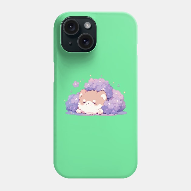 Purple Flowers Kawaii Baby Shiba Inu Phone Case by Kawaii Kingdom