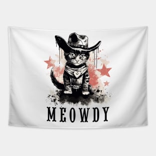 Funny Cat Cowboy Cowgirl Meow Howdy Meowdy Tapestry