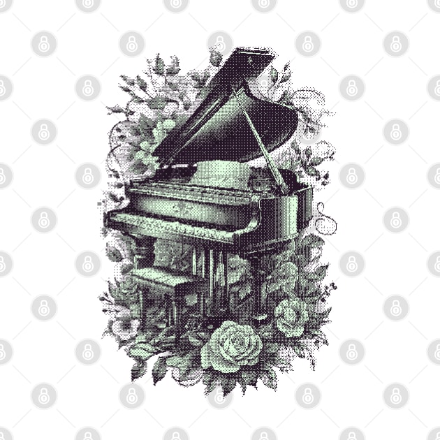 Piano & roses pixel art Nokia green by Bassivus