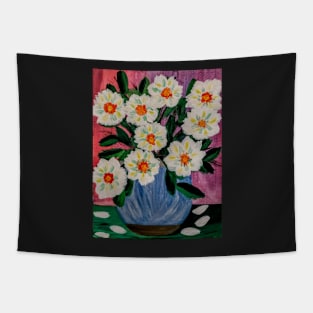 A lovely boutique of abstract flowers in a blue vase . Tapestry