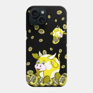 lucky yellow bubble cow with gold coins Phone Case
