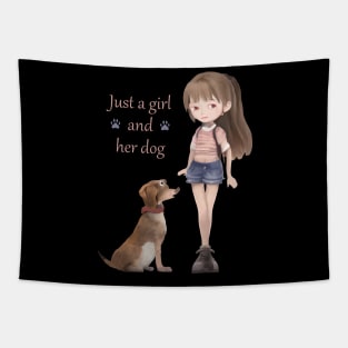 Downtown Girl And Her Dog Tapestry