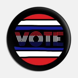 Vote.  Circle design with Red, White and Blue Vote Message for the 2020 US Presidential Election. Pin