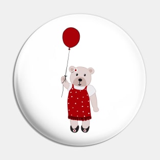 Bear with red balloon Pin