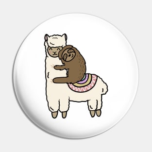 Cute Llama Alpaca with Sloth Best Friends Pin