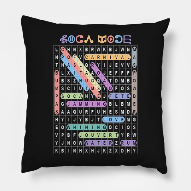Caribbean Festival Word Search Puzzle - Black and White Print Pillow by Soca-Mode