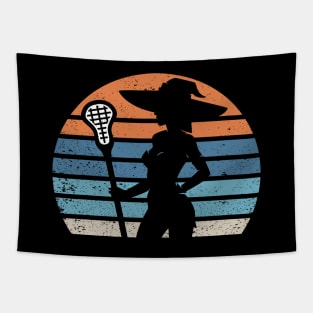 Vintage Lacrosse Girl Retro Halloween Witch Lacrosse Costume Tapestry