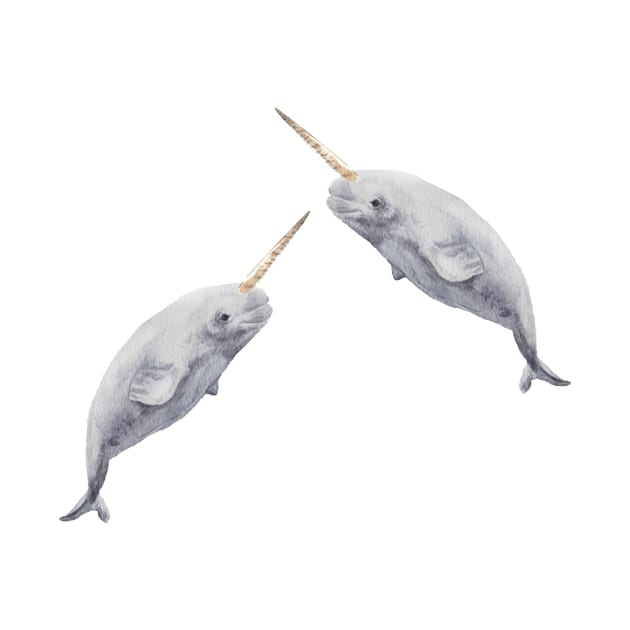 Baby Watercolor Narwhal by wanderinglaur