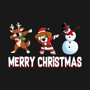 Santa Beagle Dog Reindeer Snowman Dabbing Merry Christmas T-Shirt