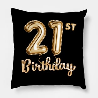 21st Birthday Gifts - Party Balloons Gold Pillow