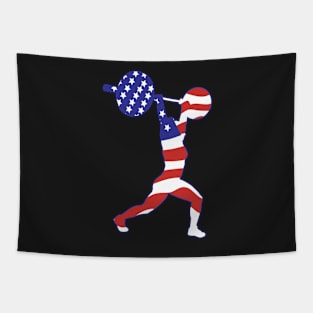 Weightlifting Clean and Jerk USA FLAG Tapestry